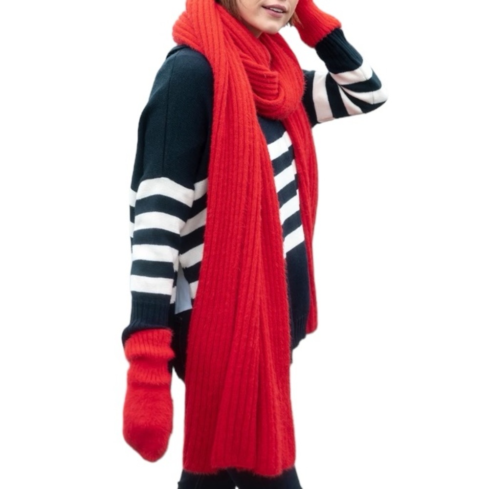 Mersea Chalet plush ribbed knit long scarf in Aperol